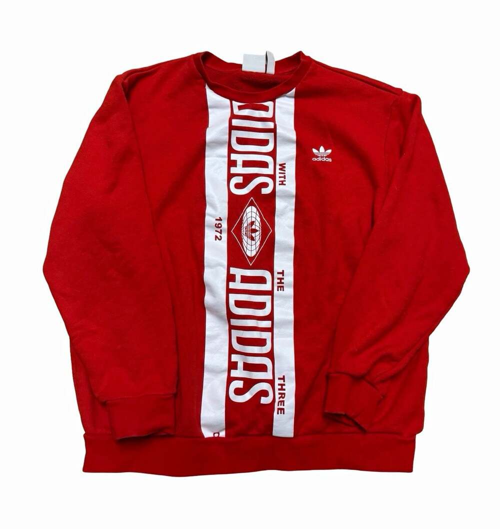 adidas Originals Red Graphic Logo Crewneck Pullover Sweatshirt Men’s XL